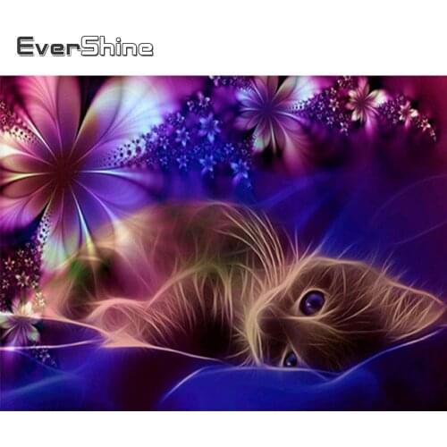 Evershine 5D DIY Full Square Round Diamond Embroidery Cat Cross Stitch Kit Diamond Painting Animal Mosaic Home Decoration