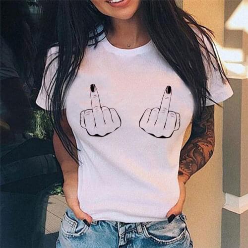 FIXSYS Middle Finger Print T Shirt Women Harajuku Vogue Tshirt Short Sleeve Streetwear Ladies Graphic Summer Female T-shirt