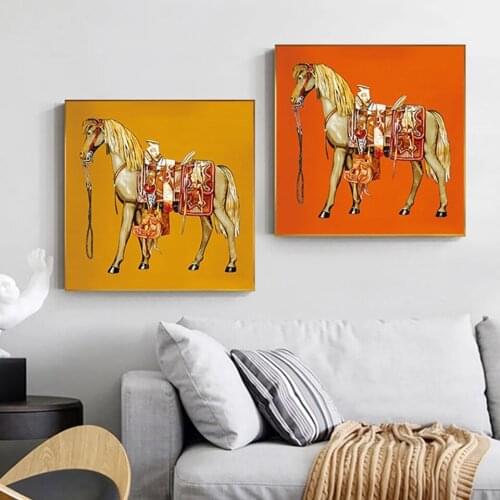 HD Trojan Horse Orange Yellow War Canvas PaintingPop Saudi Arabia Wall Art Picture for Living Room Home Decor