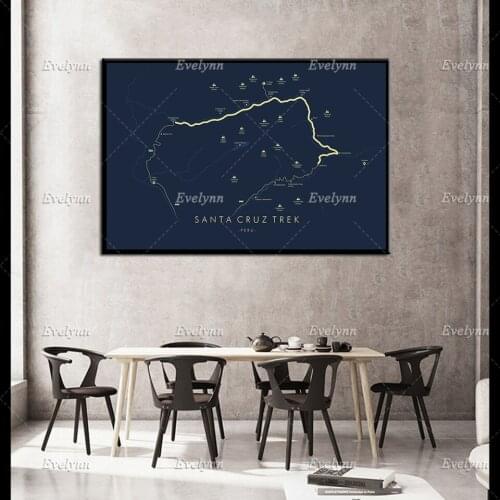 Santa Cruz Trek Map | Punta Union Trek Poster | Peru Hiking Poster |Trail Map Art | Modern Home Decor Prints Canvas Unique Gift