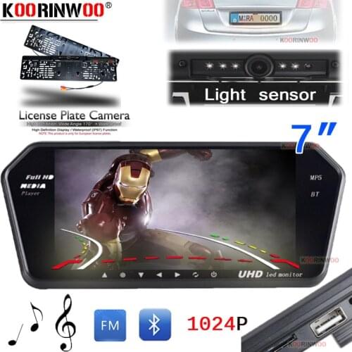 Koorinwoo European License Plate Frame Dynamic Trajectory Reversing Camera LED Lights 1024*600P Car Monitor Mirror Bluetooth MP5