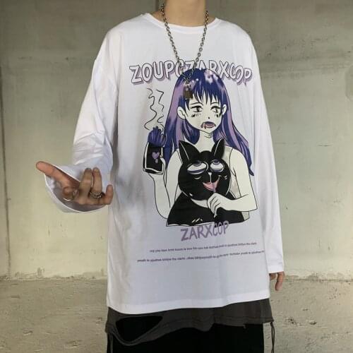 Hip Hop Brief Cute Cotton Cartoon Print Harajuku Funny Vintage Style Personalized Clothes Oversized Pullover O-Neck Streetwear