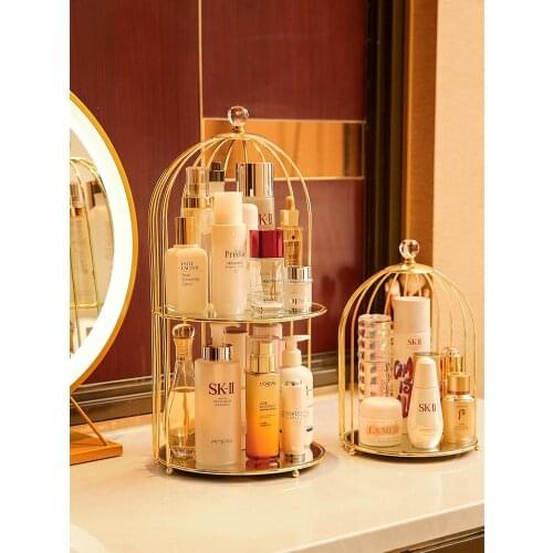 Light Luxury Cosmetics Storage Box Desktop Skin Care Lipstick Perfume Dressing Table Bird Cage Double-Deck Home Advanced Storage