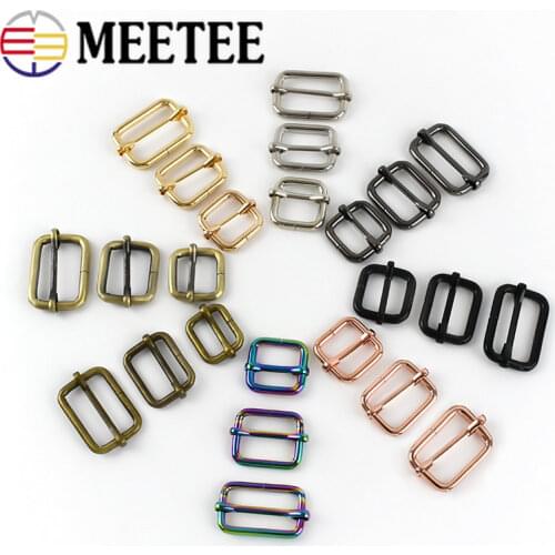 Meetee 10pcs 13-50mm Metal Pull Core Buckle Webbing Adjustment Buckles Tri-glides Slides Roller Pin Clasp Bag Strap Slider Hook