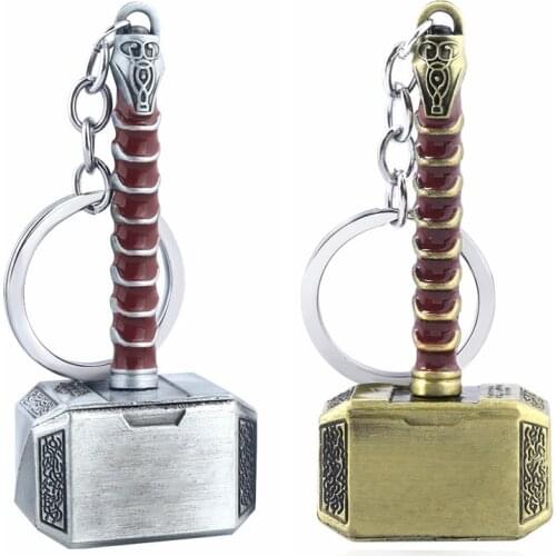 Fashion Keychain Comic Movie Superhero Thor Hammer Alloy Keychain Keyring Keyfob Key Chains Pendant Necklace Accessories Gift
