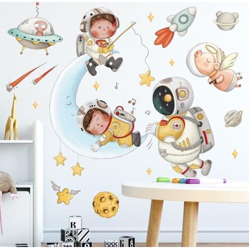 Cartoon Space Lullaby Wall Stickers for Kids rooms Children Room Decor PVC Art Murals for Nursery Bedroom Decoration Home Decor