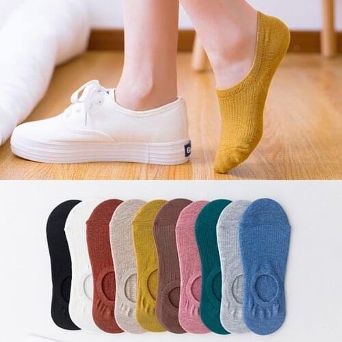 5 Pairs/Set Women Socks Cotton Silicone Non-Slip Invisible Socks Spring Summer Solid Color Ankle Socks Female Soft Sock Slipper