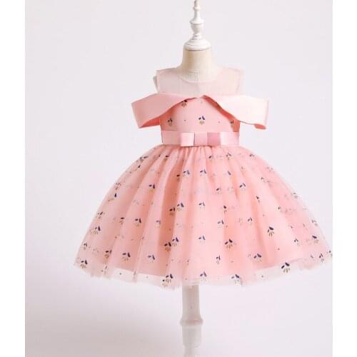 2020 Spring Autumn New One-shoulder Girls Dress Mesh Flower Puffyskirt Girl Performance Dress Kid Party Evening Dress 4-10 Years