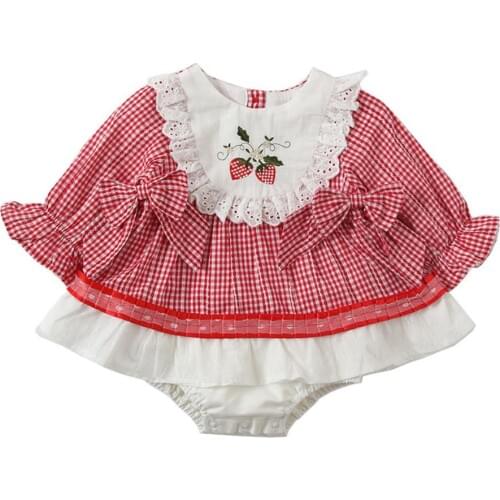 Baby Girls Spain Style Clothes Little Kids autumn Strawberry Romper Children Bithday Babies Costume
