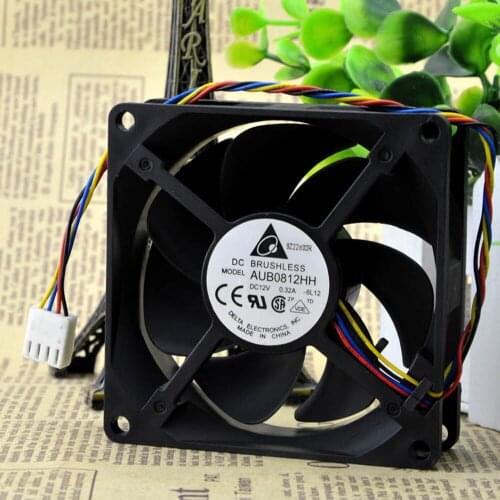 Wholesale : Original AUB0812HH DC12V 80*80*25mm 0.32A 8025 4-line Temperature Control CPU Case Cooling Fan
