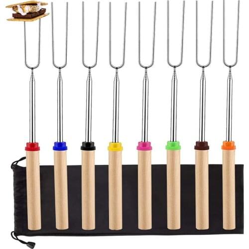 BMBY-Marshmallow Roasting Sticks Telescoping Marshmallow Skewers & Hot Dog Forks with Wooden Handle Storage Bag