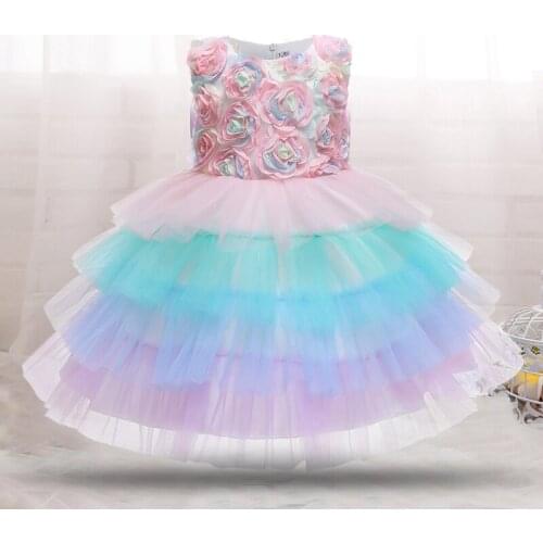 Baby Girls Dress Gown 1 Year Birthday Party Dresses for Baby Girls Clothes Flower Rainbow Cake Tutu Dress 12M Infant Vestidos