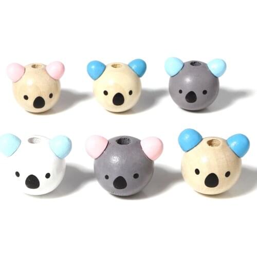Multicolor Schima Superba Wood Spacer Beads Cute Cartoon Koala Bear Loose Beads DIY Making Bracelets Kids Girls Jewelry,10PCs