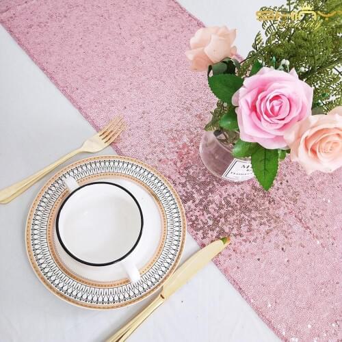 Shinybeauty Pink Gold 12x108 Sequin Table Runner 30x275cm Sequin Table runner,Sequin Runners for Home Party/Wedding/Hotel