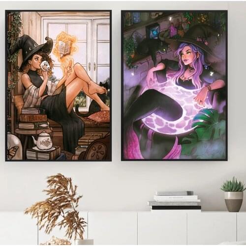 Nordic Posters and Prints Mermaid Warm Witch Canvas Painting Magic Knowledge Wall Pictures for Living Room Home Decor No Frame