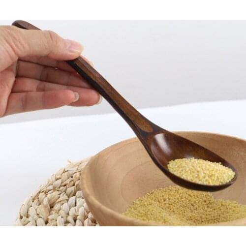 Japanese Style Long Handle Wooden Spoon For Eating Mixing Tool Tableware Kitchen Supplies Eco Friendly Table Spoon 8 Inch