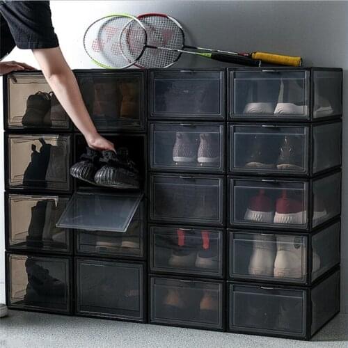 Thickened Plastic Shoe Box Storage Shoe Boxes Thickened Dustproof Shoes Combination Transparent Foldable Shoes Cabinet Boxes