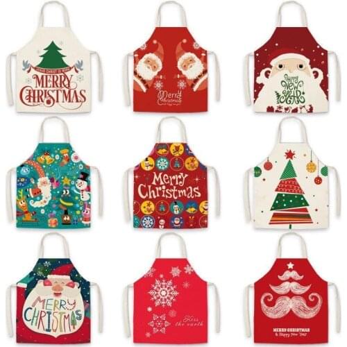 High Quality Christmas Anti-greasy Kitchen Aprons for Cooking Adult Bibs Sleeveless Cotton Linen Aprons