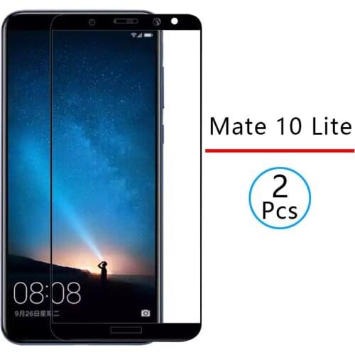2pcs Tempered Glass For Huawei Mate 10 Lite Case Full Cover Screen Protector Protective Safety Tremp On Made Matte 10 Light 5.9