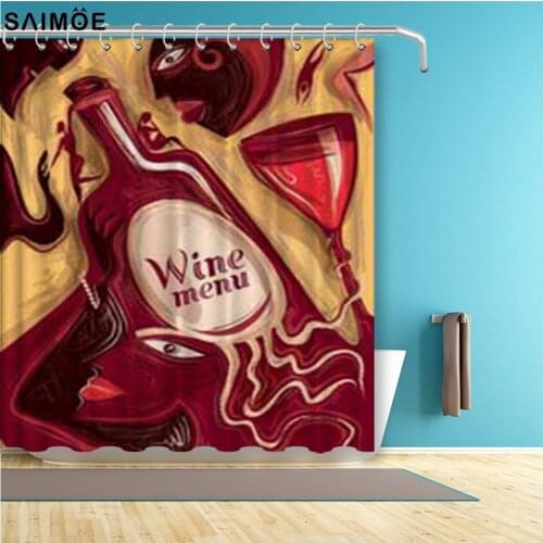 Red Unique Abstract Wine Bottle People Bar Beautiful Cafe Shower Curtain Waterproof Fabric Bath Shower Curtain Home Decor Shower