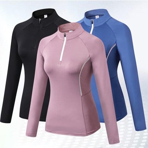FDBRO Womens Sports Wear Long Sleeve T-shirts Famale Yoga Gym Compression Tights Fitness Yoga Training Zipper Jacket Sport