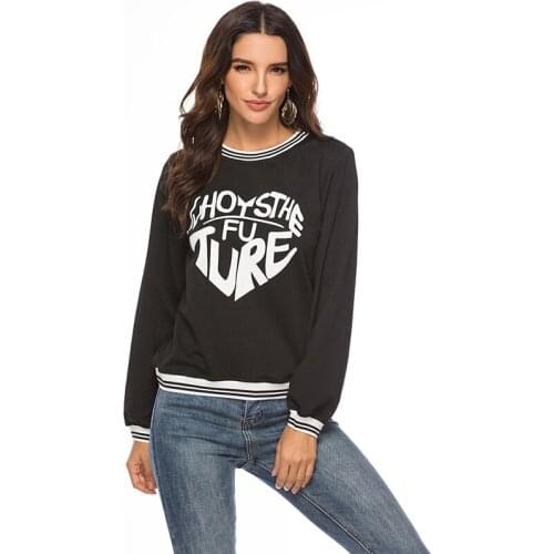 Women Pullover Heart-shaped Letter Print Loose Hoodies Sweatshirts Student Hooded long-sleeved Sweatshirt Autumn Coat Warm Tops