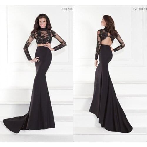 Vestido de festa longo 2018 Lace Long Sleeve Evening gown Two Piece Crop Top And Skirt Set Prom gown mother of the bride dresses