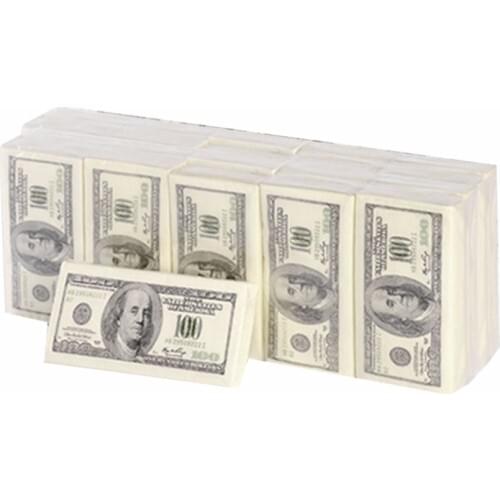10 Packs Creative Napkin Paper 100 Dollar Raw Wood Pulp Facial Tissue Handkerchief Sanitary Paper Disposable Party Tableware