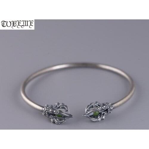 100% 925 Silver Tibetan Bangle 925 Sterling Silver Tibetan Dorje Bangle Buddhist Vajra Cuff Bracelet