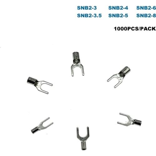 1000Pcs Crimp Terminals Electrical Spade Bare Cord End Wire Cable Connector SNB2-3/3.5/4/5/6/8 Ferrules 16-14AWG 1.5-2.5mm2