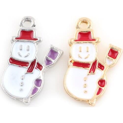 19*17mm 2 Colors Oil Drip Christmas Snowman Pendant Charms Fit Bracelets Necklace DIY Metal Jewelry Making