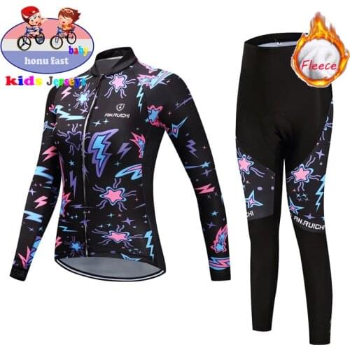2020 Pro Kids Winter Thermal Fleece Cycling Jersey Set MTB Bicycle Girl Cycling Clothes Warm Bike Children Cycling Clothing Suit