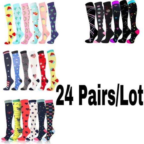 24 Pairs/Lot Compression Stockings Fit For Sports Crossfit Golf Tube Outdoor Sports Men Women Compression Socks Knee Stockings
