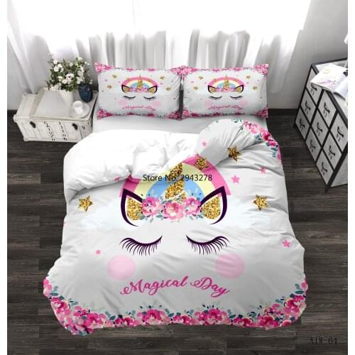 Cartoon Unicorn 3D Print Lovely Kids Bedding Set King Size Girl Quilt Duvet Cover Girly Home Textiles 3pcs Drop Ship Kawaii Bed