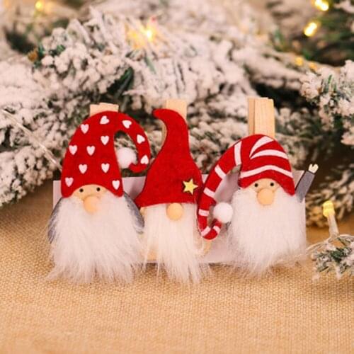 3pcs Creative Christmas Wooden Clips Elk Santa Claus Faceless Doll Pendant Christmas Tree Decoration for New Year Party Supplies