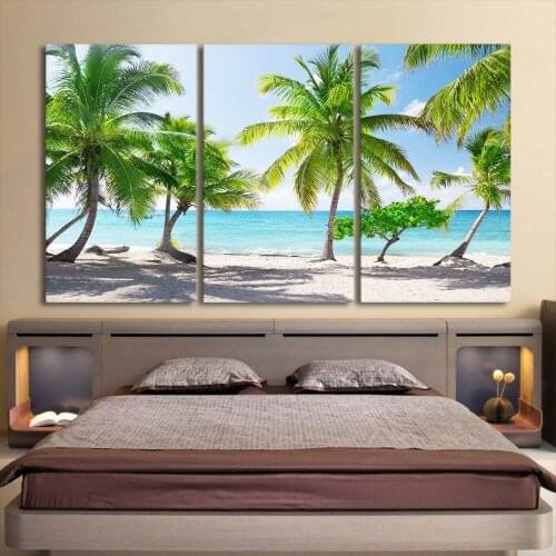 3d,diamond embroidery, 3 piece Blue Ocean Palm Trees 5d diamond painting full diamond mosaic picture of rhinestones cross-stitch