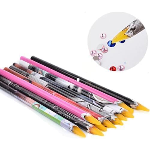 5pcs Crayon Wax Dotting Pen Pencil Self-Adhesive Rhinestones Gems Drilling Picking Picker Tips Tools DIY Salon Nail Art Manicure