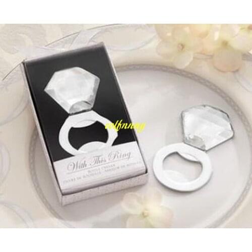 50pcs/lot Diamond Ring Crystal Bottle Opener For Wedding Favor Favour With Gift Box Elegant Bachelorette Party Favor