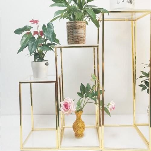 6pcs/lot Metal Flower Stand Wedding Table Centerpieces Cake Holder With Acrylic Floral Display Plinth For Birthday Party