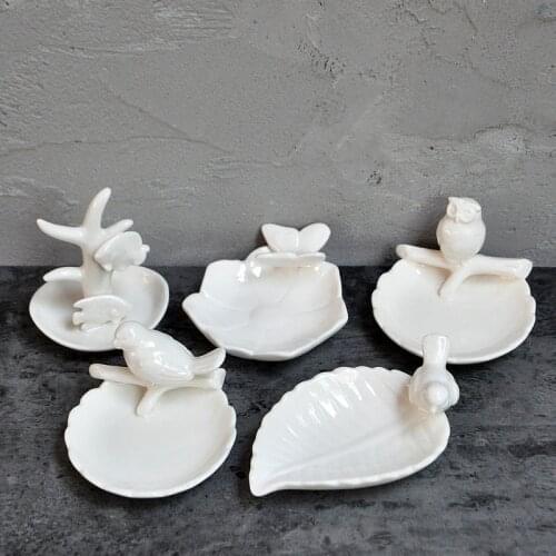 American Soft Decorative Dish Gifts Three-dimensional Bird Owl Butterfly Ceramic Dish Creative Jewelry Rack Storage