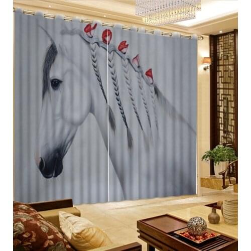 White horse curtains Decoration European 3D Curtains For Living room Blackout Roaantic Wedding room Bedroom