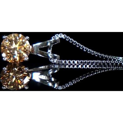 BOEYCJR 925 Silver 1ct/2ct Champagne Moissanite VVS1 Engagement Elegant Wedding Pendant Necklace for Women Anniversary Gift