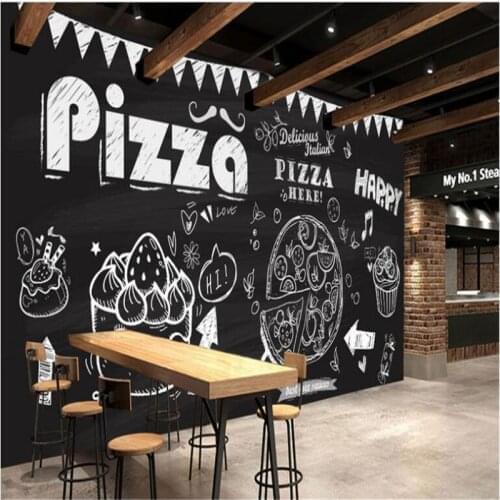 Beibehang Large custom wallpapers chalk hand painted pizza cake background decoration painting wallpaper for walls 3 d