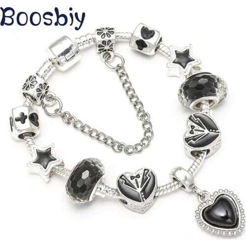Boosbiy DIY Star Beads Fit Silver Plated Heart Charm Bracelets For Women European Luxury Brand Jewelry Gift Hot Sale