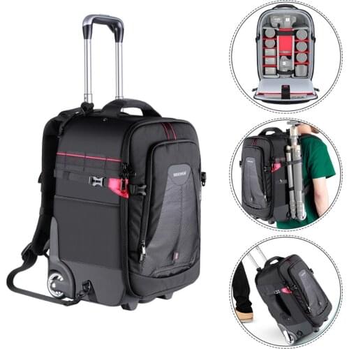 Neewer Rolling Camera Backpack Trolley Case - Anti-shock Detachable Padded Compartment, Hidden Pull Bar, Durable, Waterproof