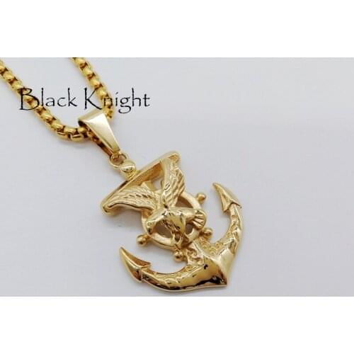 Black Knight Ealge Anchor pendant necklace Plated 316 Stainless steel Navy Anchor necklace mens hip hop rapper necklace BLKN0607