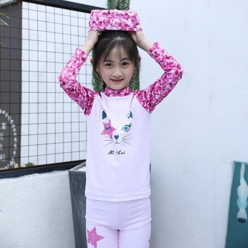 New cute cartoon printed childrens swimsuit three-piece suit cross-border long-sleeved girls' split swimsuit
