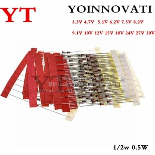 1/2w 0.5W Zener Diode 3.3-30V 14values*10pcs=140pcs Assorted Assortment Set New electronic diy kit Best quality