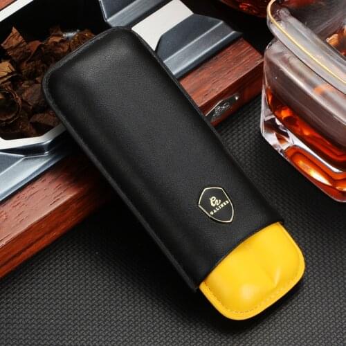 GALINER Travel Humidor Cigar Leather Case 2 Tubes Portable Mini Humidor Box Cigar Storage Accessories Outdoor Bussiness