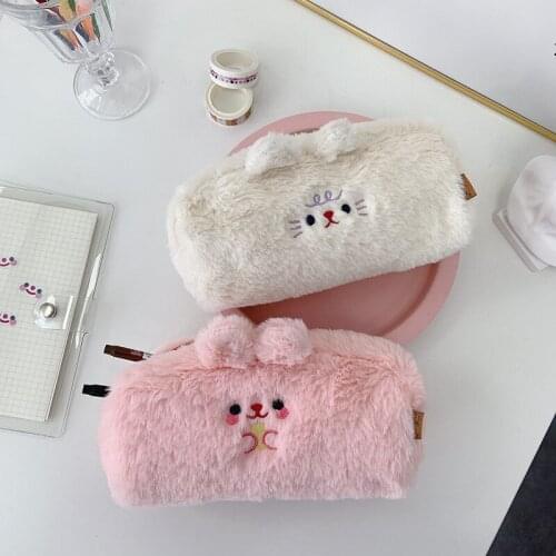 Korea Bunny Plush Pencil Case Fabric School Supplies Stationery Gift Cute Box Pencilcase Bag